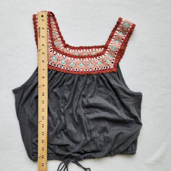 Lucky Brand Crochet Bubble Tee Sleeveless Top Boho Hippie Prairie Cute Small - Picture 8 of 8